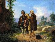 Ludwig Vogel Two peasants, one with the bagpipes by a bridge oil painting on canvas